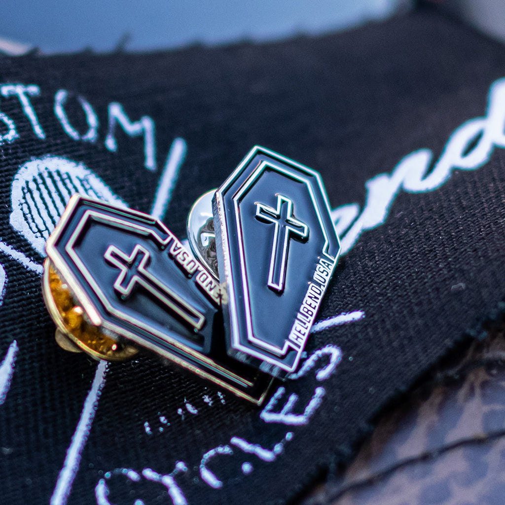 Hellbend Coffin Design Enamel Pin - Gold-Apparel, Goods, & Gear-HellBend Custom Cycles