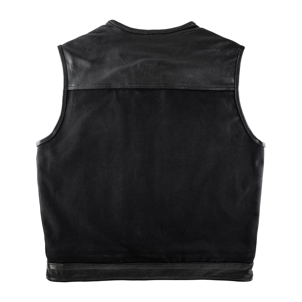 Hellbend Leather Canvas Motorcycle Vest - No Collar-Apparel, Goods, & Gear-HellBend Custom Cycles