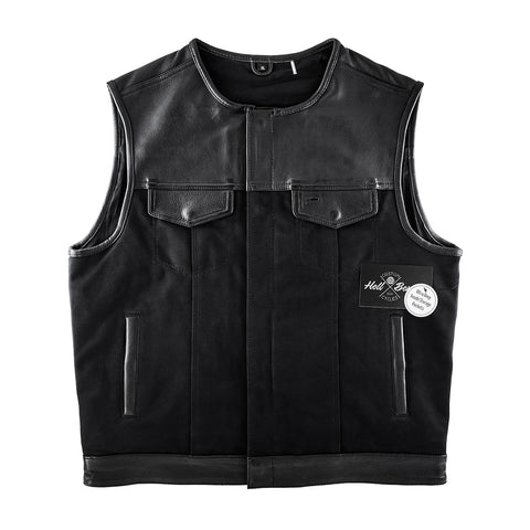 Hellbend Leather Canvas Motorcycle Vest - No Collar-Apparel, Goods, & Gear-HellBend Custom Cycles