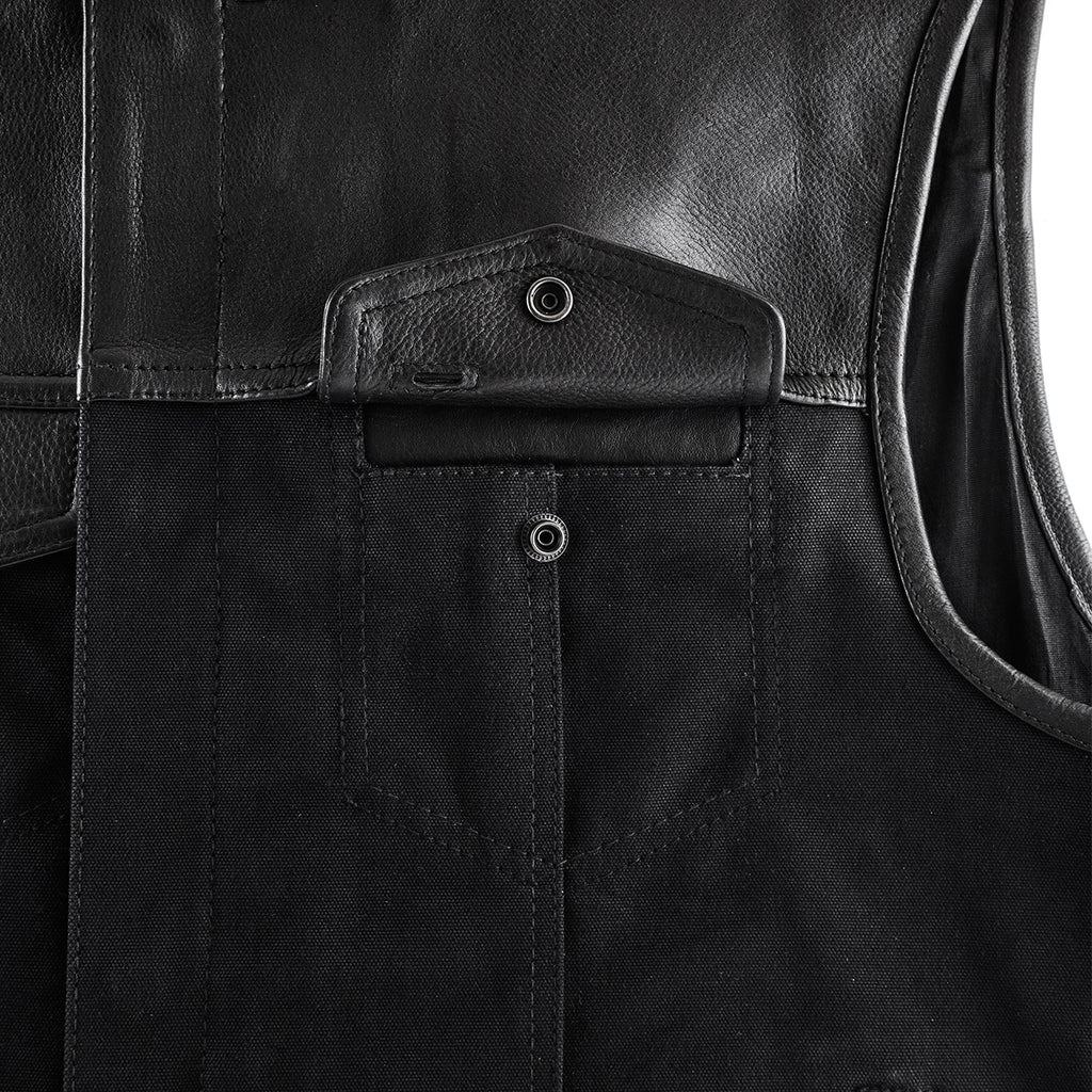 Hellbend Leather Canvas Motorcycle Vest - No Collar-Apparel, Goods, & Gear-HellBend Custom Cycles