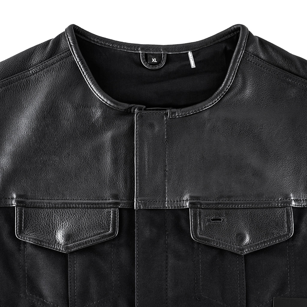 Hellbend Leather Canvas Motorcycle Vest - No Collar-Apparel, Goods, & Gear-HellBend Custom Cycles