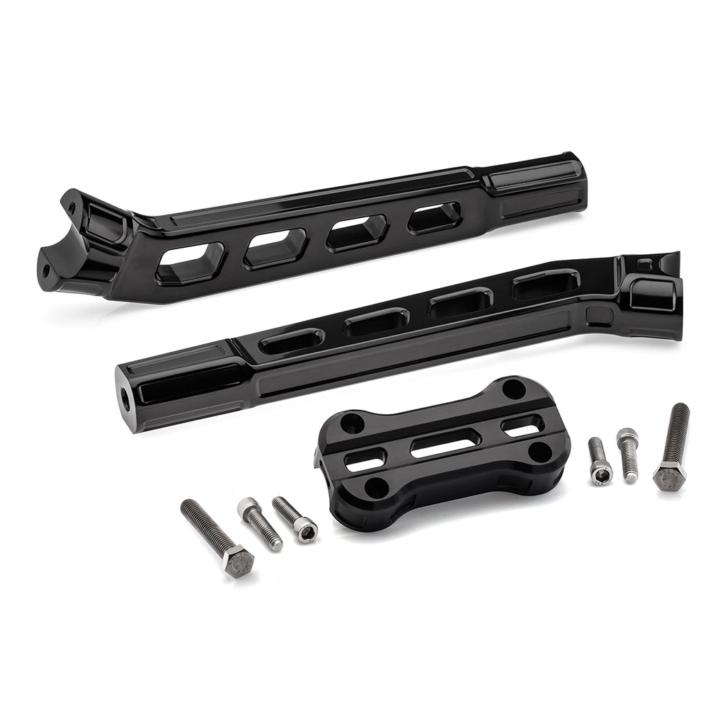 12" Pull-Back Clamp Handlebar Risers for 1" Handlebars - Anodized Black-Bars & Risers-HellBend Custom Cycles