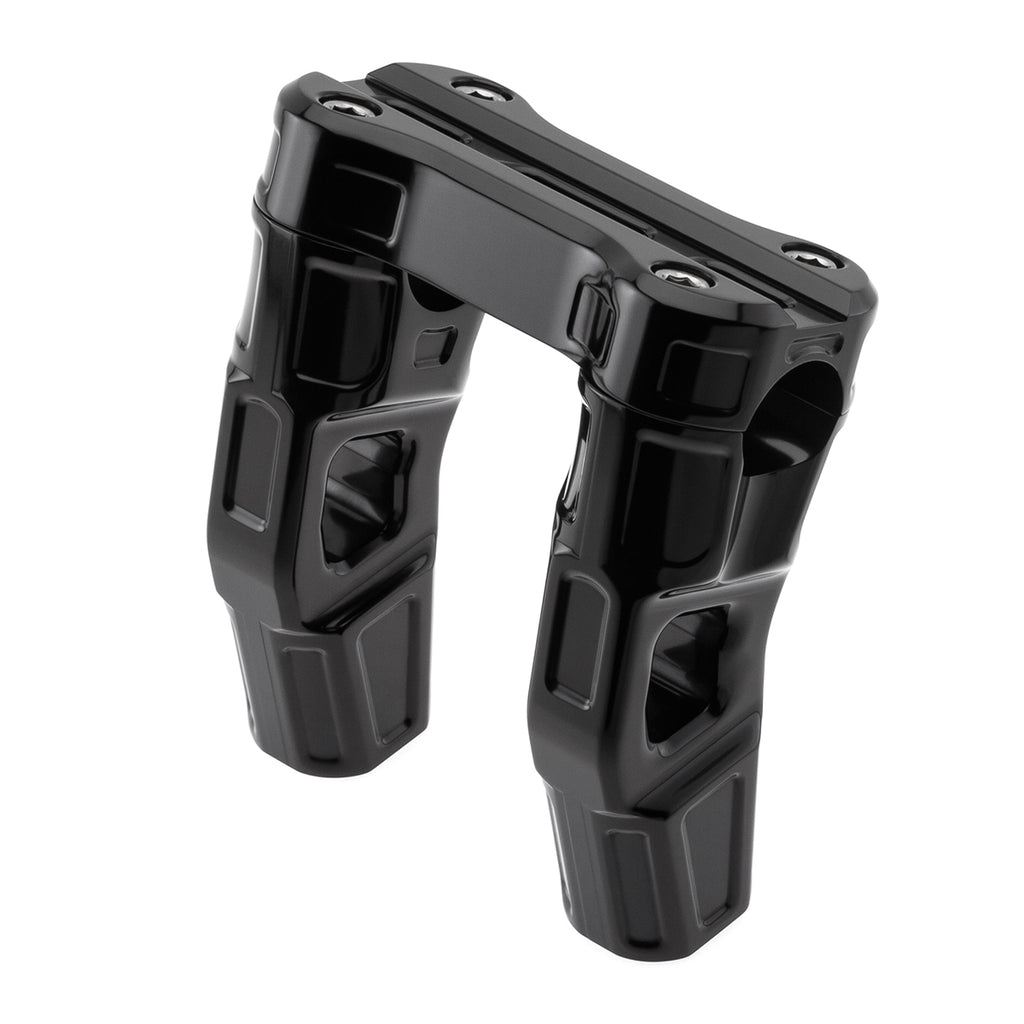 4" Pull-Back Clamp Handlebar Risers for 1" Handlebars - Anodized Black-Bars & Risers-HellBend Custom Cycles
