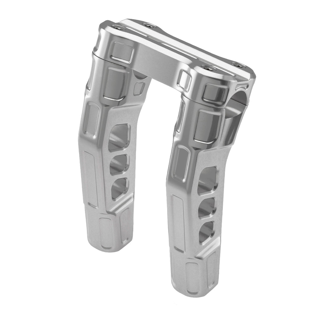 6" Pull-Back Clamp Handlebar Risers for 1" Handlebars - Silver Anodized-Bars & Risers-HellBend Custom Cycles