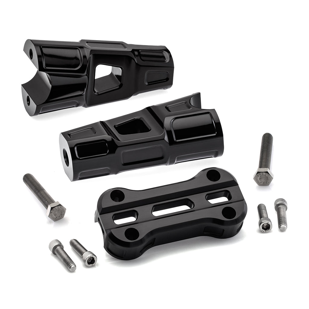 4" Straight Clamp Handlebar Risers for 1-1/8" Handlebars - Anodized Black-Bars & Risers-HellBend Custom Cycles