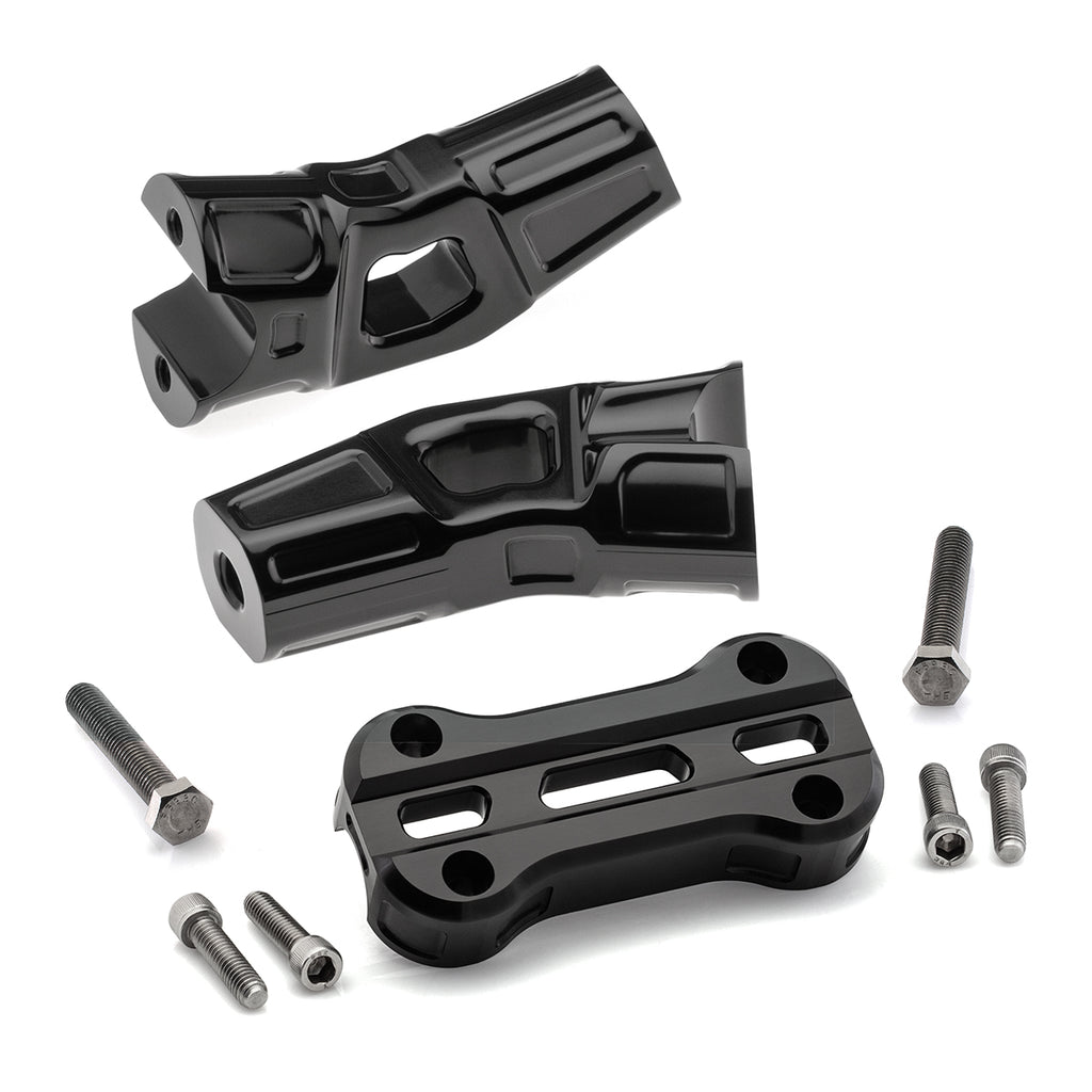 4" Pull-Back Clamp Handlebar Risers for 1-1/8" Handlebars - Anodized Black-Bars & Risers-HellBend Custom Cycles