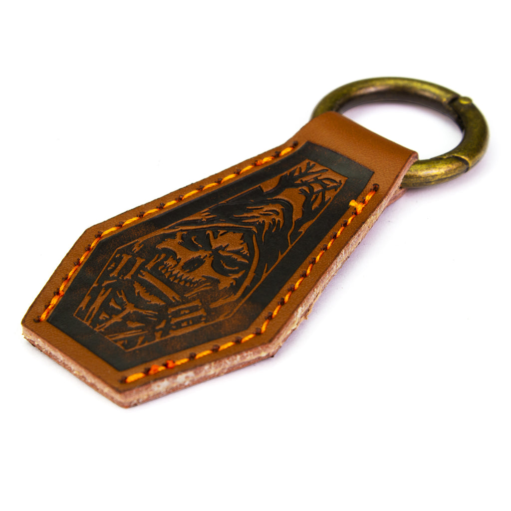 Hellbend Coffin/Reaper Design Leather Keychain-Apparel, Goods, & Gear-HellBend Custom Cycles