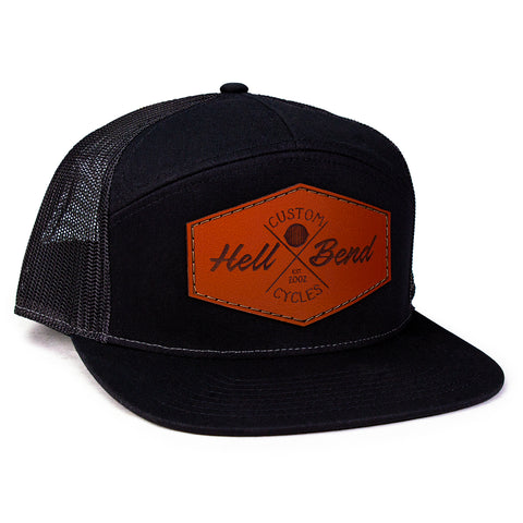 Hellbend Premium Black 7-Panel Mesh Back Hat - HB Custom Cycle-Apparel, Goods, & Gear-HellBend Custom Cycles