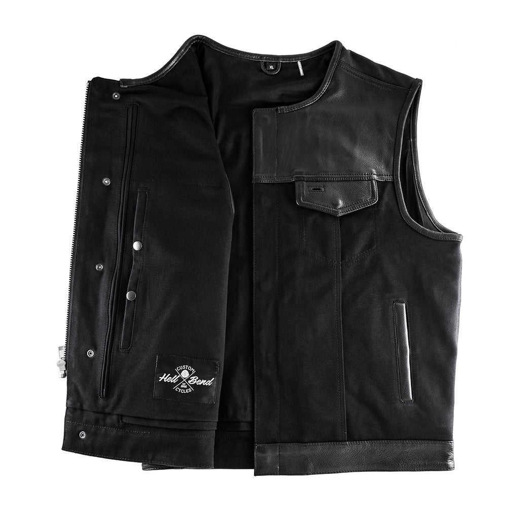 Hellbend Leather Canvas Motorcycle Vest - No Collar-Apparel, Goods, & Gear-HellBend Custom Cycles