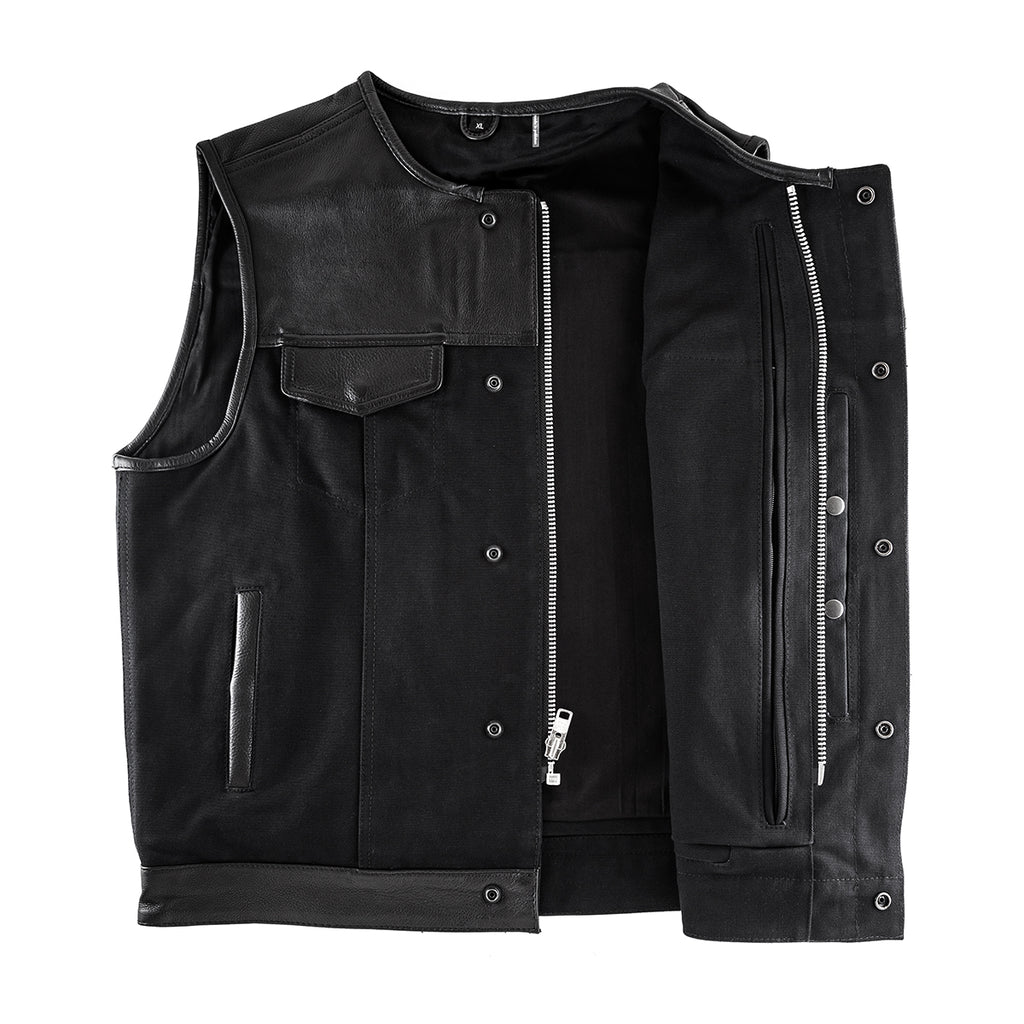 Hellbend Leather Canvas Motorcycle Vest - No Collar-Apparel, Goods, & Gear-HellBend Custom Cycles