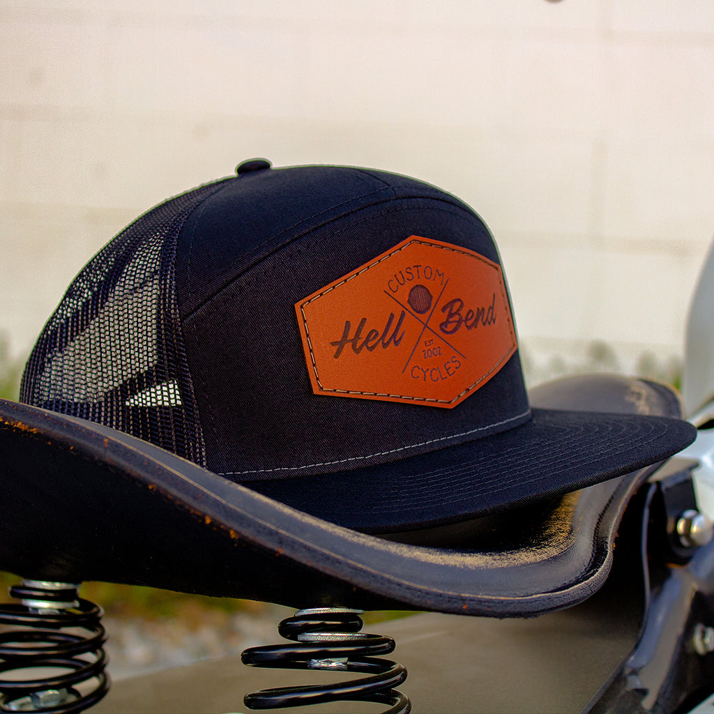 Hellbend Premium Black 7-Panel Mesh Back Hat - HB Custom Cycle-Apparel, Goods, & Gear-HellBend Custom Cycles